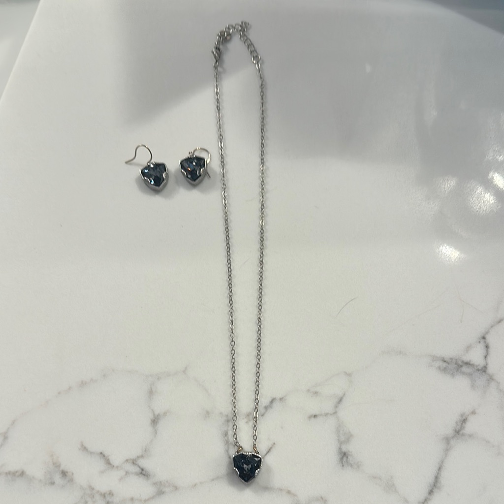 Silver Heart Necklace And Earring Set